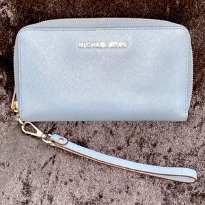 Michael Kors light blue clutch wallet